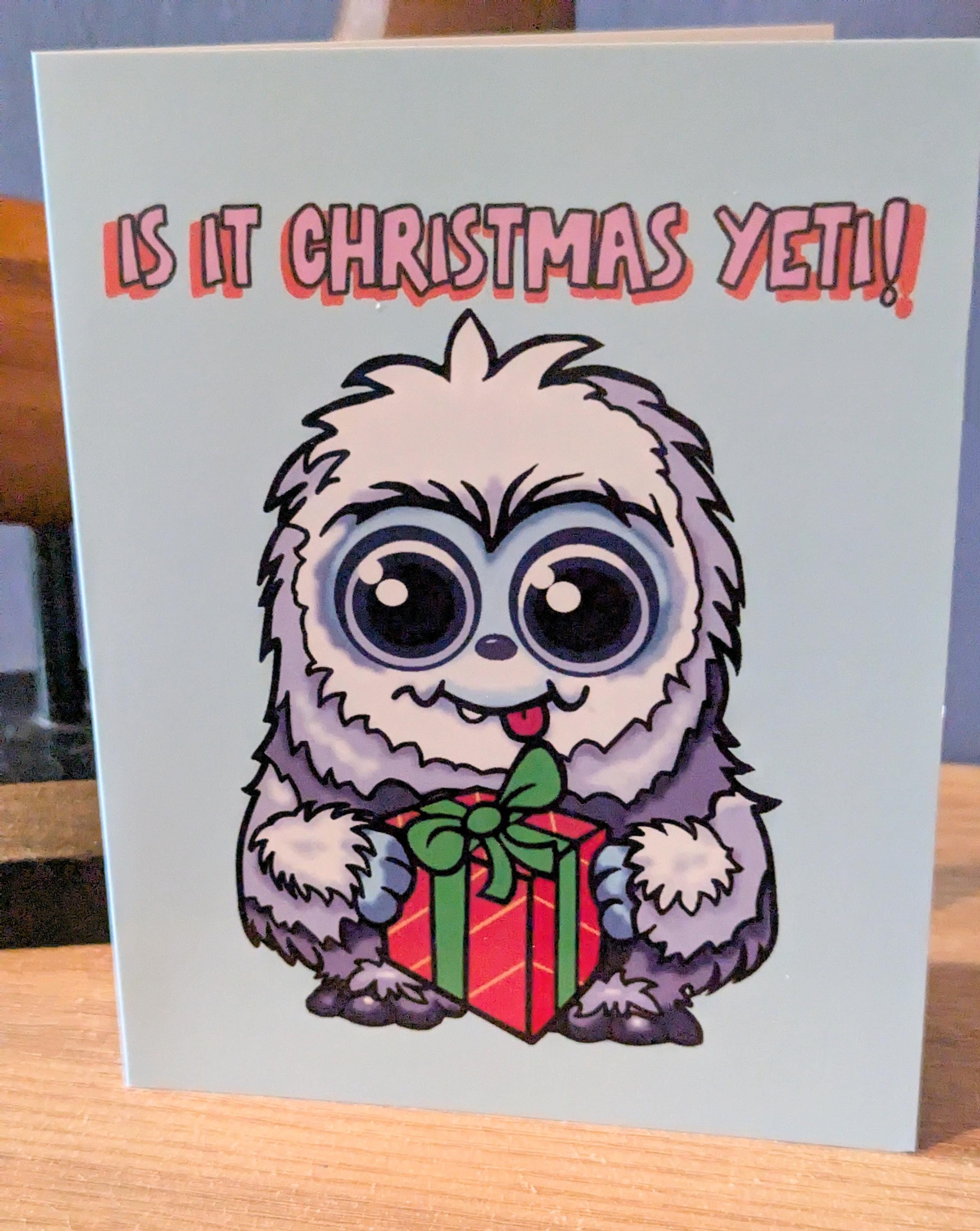Mothman or Yeti Christmas Cards, Greetings Nerdy Xmas. Abominable Snowman, Cute Cryptid, Pun, Funny Folding Card Happy Holidays