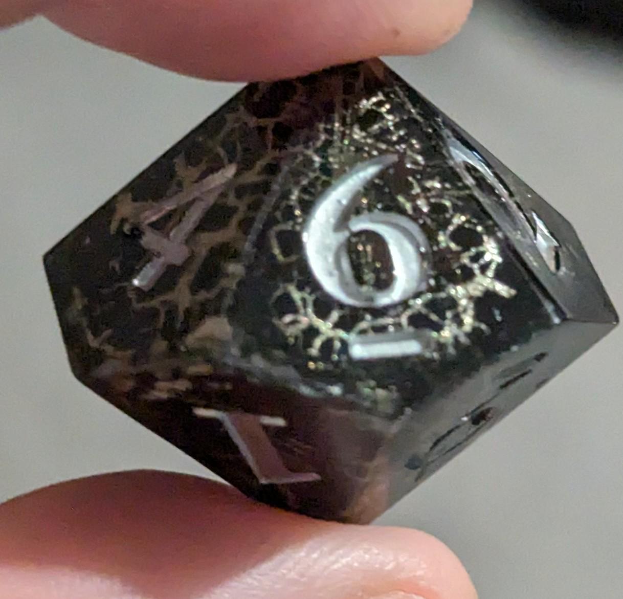 Night Tempest (Crackle effect) - Black and Silver 7 pcs Polyhedral Resin Dice Set, D&D DND Handmade Dice, Rpg Sharp edge.