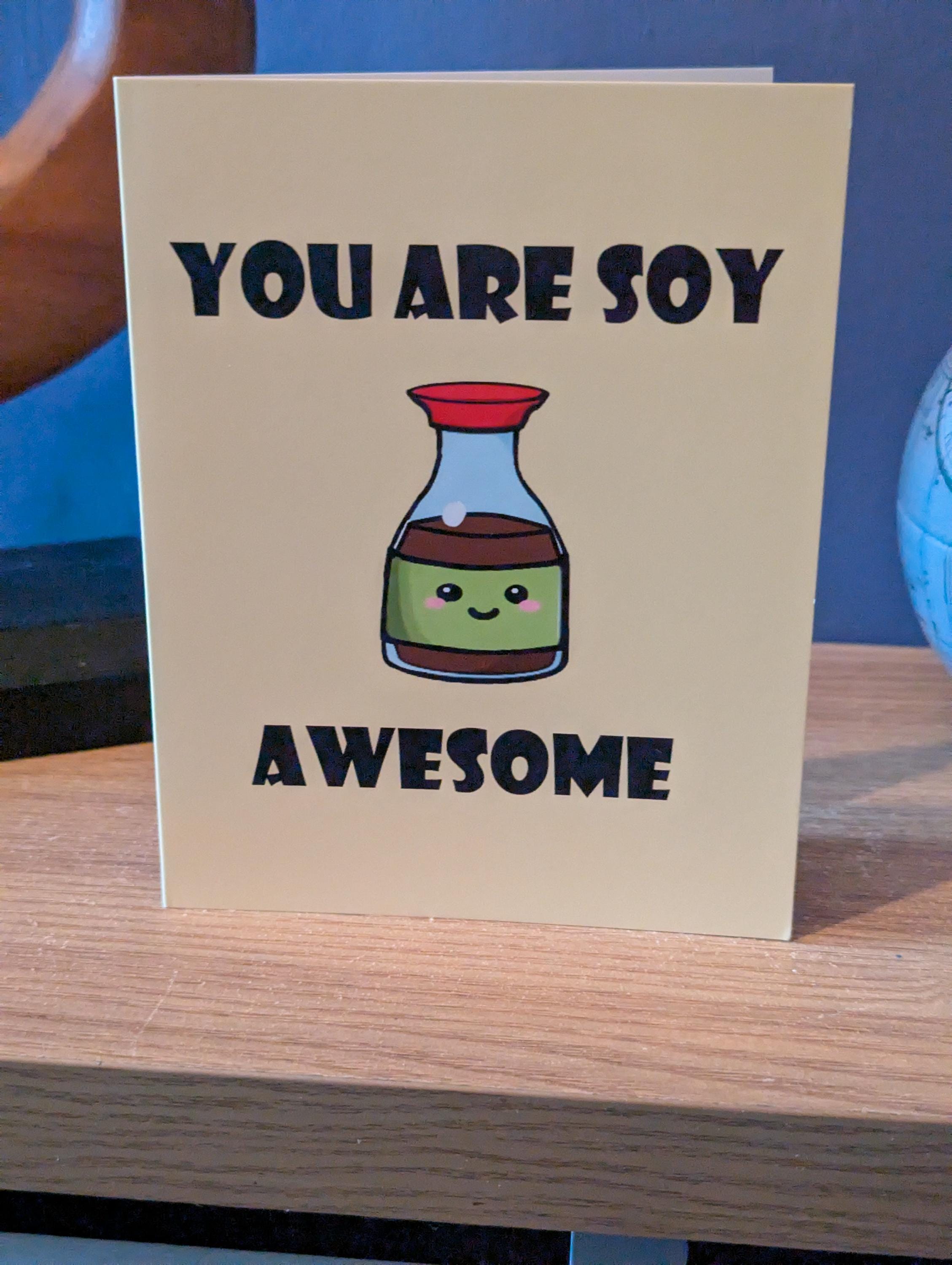 Cute Kawaii Sushi Greetings Cards, Birthday, Valentines, Anniversary, funny, puns (You Maki Miso Happy / You are so Awesome ) Folding Card.