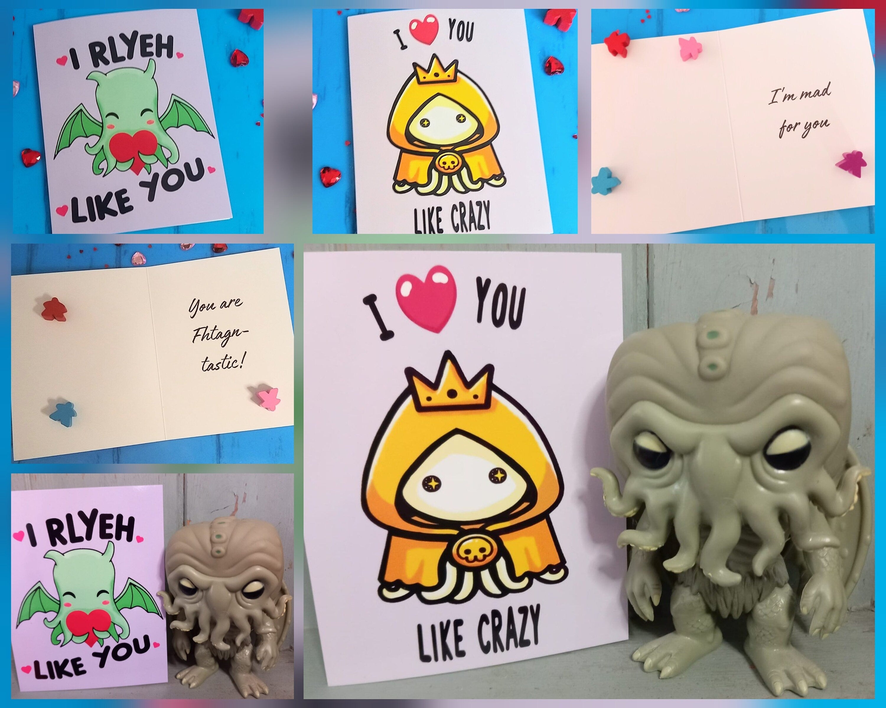 Cthulhu, Shoggoth or Hastur Valentines Day, Birthday, Romantic, Anniversary. I Rlyeh like you greetings card H.P. Lovecraft Mythos Card
