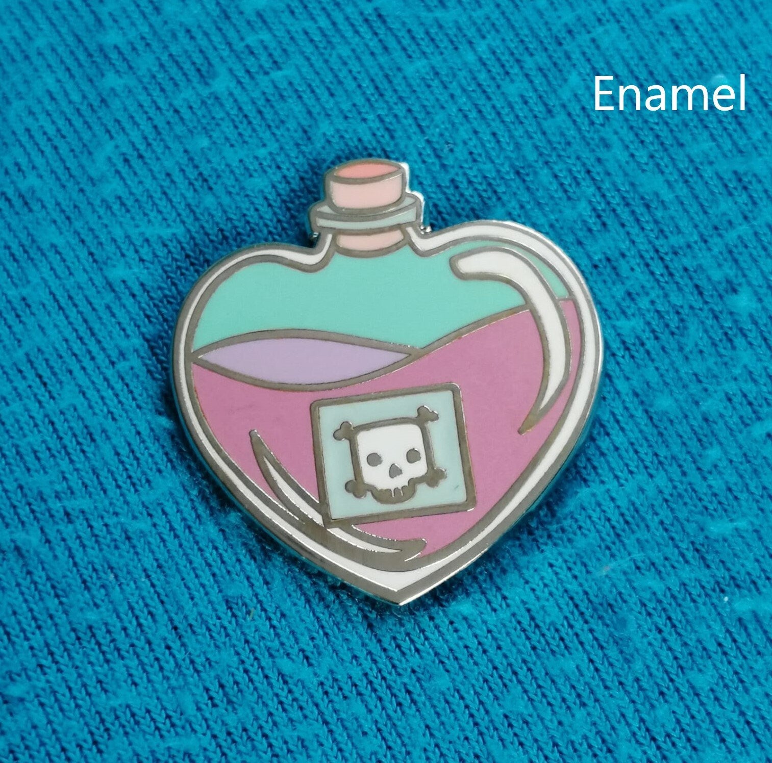 Potion of Poison Stickers, Enamel or Wooden pins. Cute heart-shaped potion bottle, pink liquid and a skull label, D&D lapel / brooch/ badge.