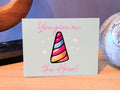 Cute Sparkly Rainbow Unicorn Horn Valentines, Birthday. Anniversary, Greetings Card, (You give me the Horn), Cheeky Pun Folding Card Blank inside.