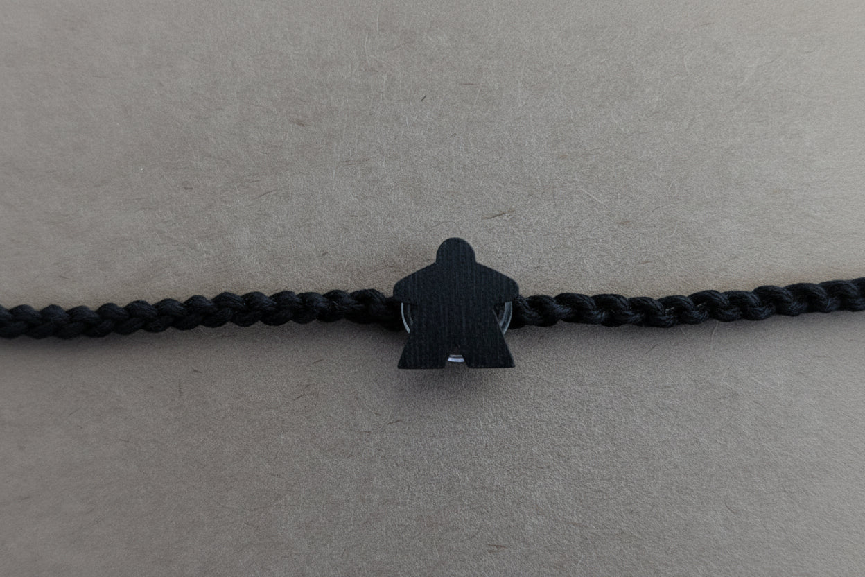 Meeple board game piece wooden charm bracelet, friendship bracelet, waxed cord, rainbow charm, gamer accessory (Copy)