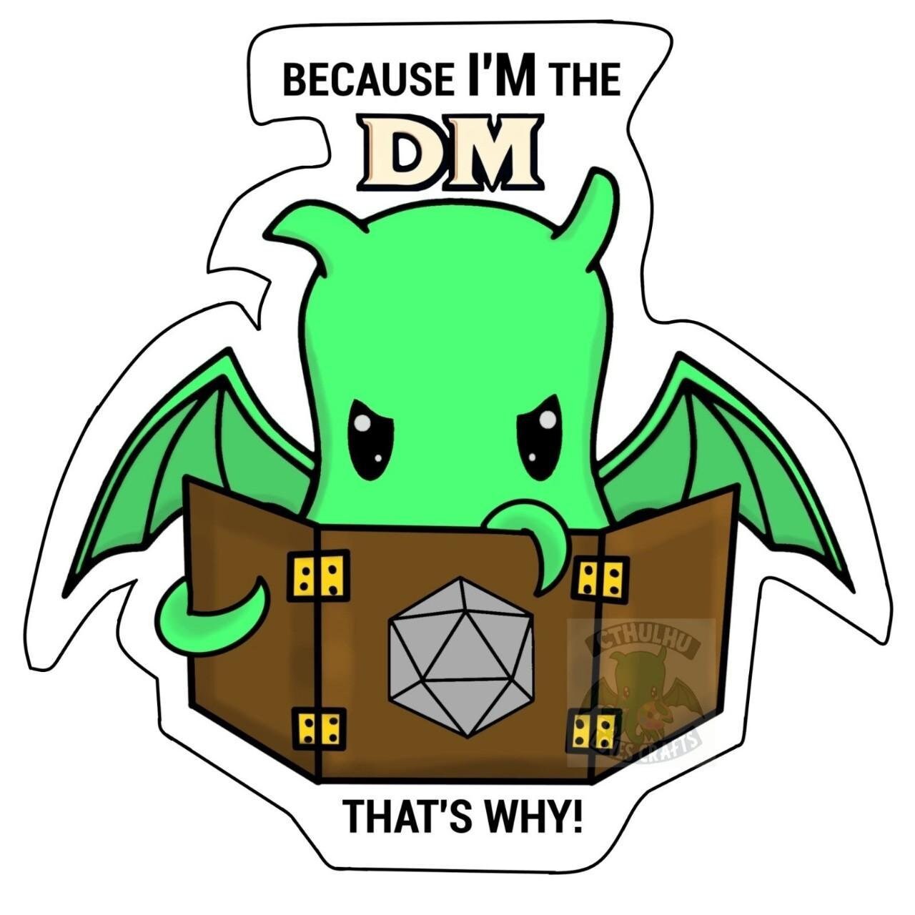 Cute Cthulhu Stickers in various designs, holding critical fail & success rainbow d20, destroying a ship, being a DM and holding a loveheart