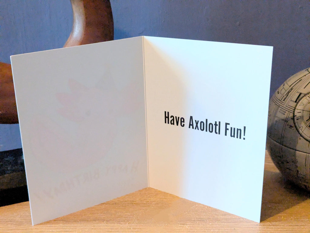 Cute Pink Axolotyl wearing a party hat Birthday, Greetings Cards, Happy Birthday, funny pun.