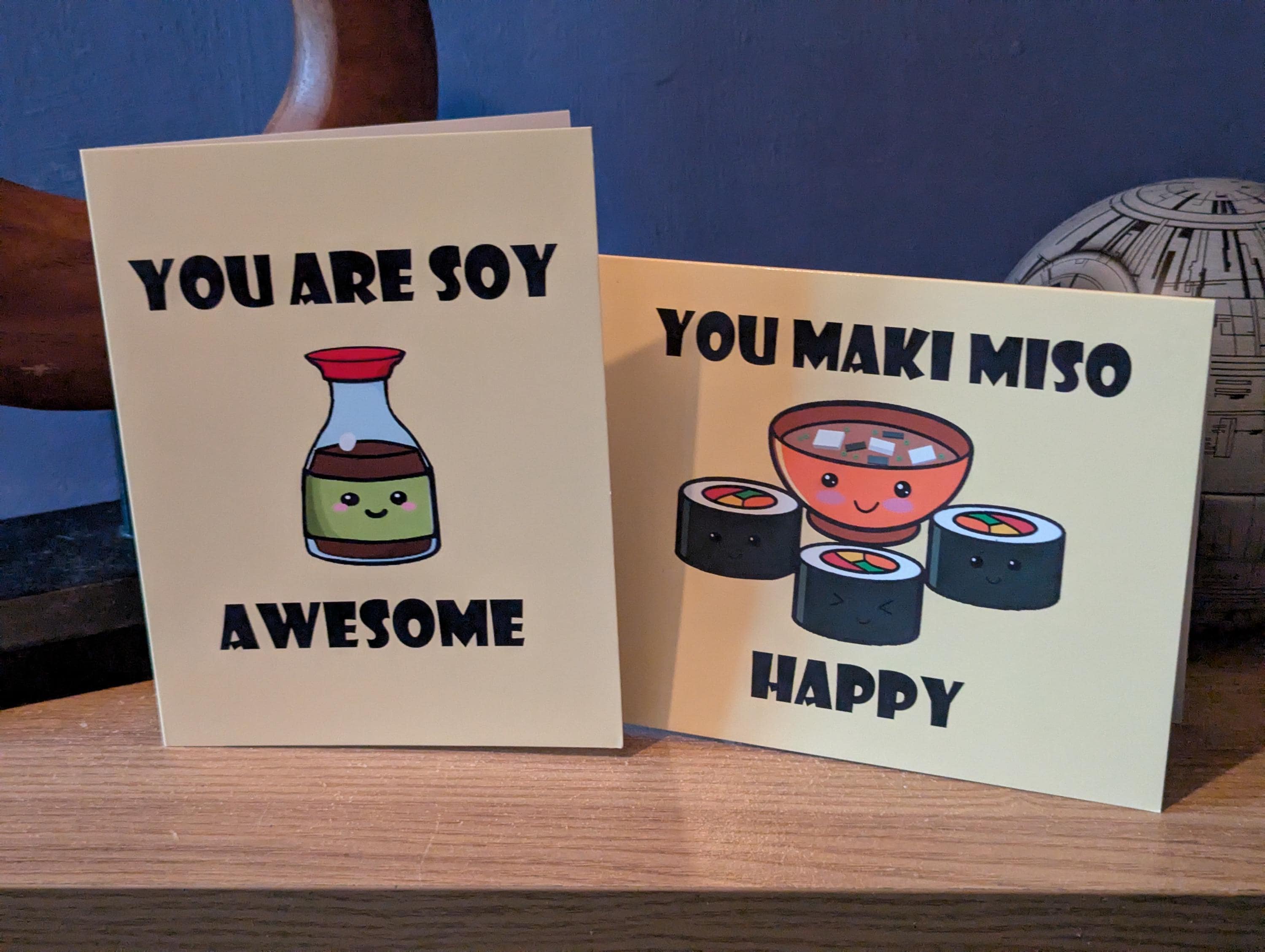 Cute Kawaii Sushi Greetings Cards, Birthday, Valentines, Anniversary, funny, puns (You Maki Miso Happy / You are so Awesome ) Folding Card.