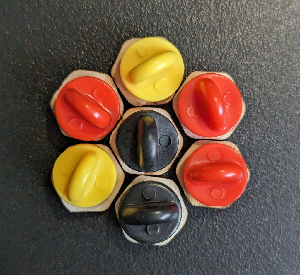 Mini Wood Colorful/Rainbow Pins and D20 Dice Acrylic Pin Badges or Stickers Dungeons & Dragons/DND/TTRPG.