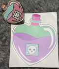 Potion of Poison Stickers, Enamel or Wooden pins. Cute heart-shaped potion bottle, pink liquid and a skull label, D&D lapel / brooch/ badge.