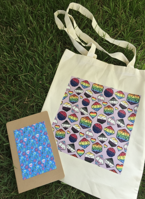Repeat Pattern Cthulhu, Dice and Eldritch symbols cotton tote bags 100% cotton, DND, D&D, COC, TTRPG Accessories
