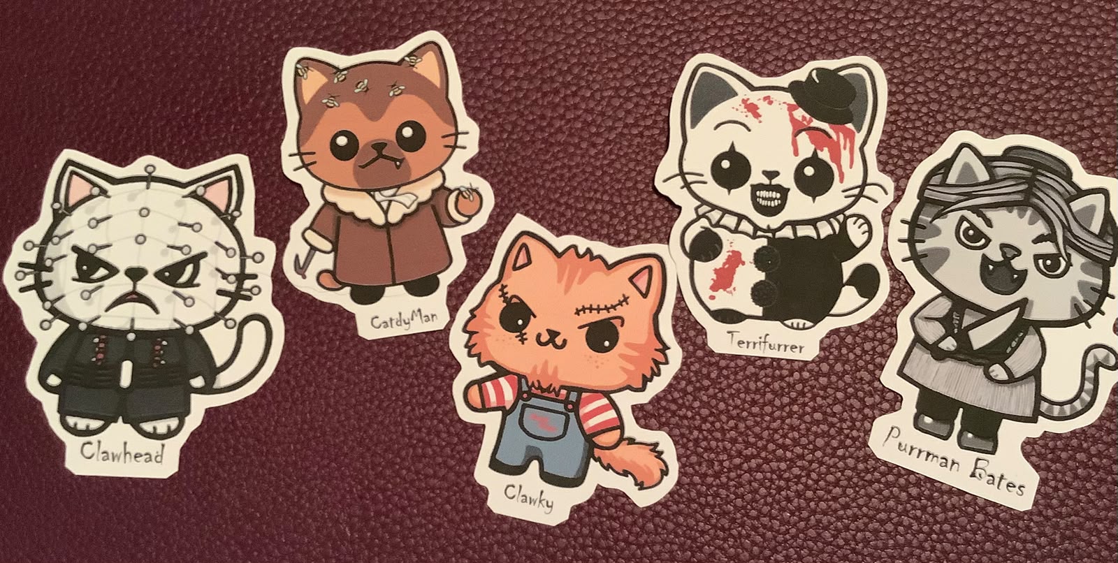 Slasher Cats Horror Movie Puns Iconic Killers / Villains as Cute Kitties, Pack of 5 stickers or buy individually Freddie Kreuger, Jason Voorhees, Michael Myers Jigsaw, Leatherface and more