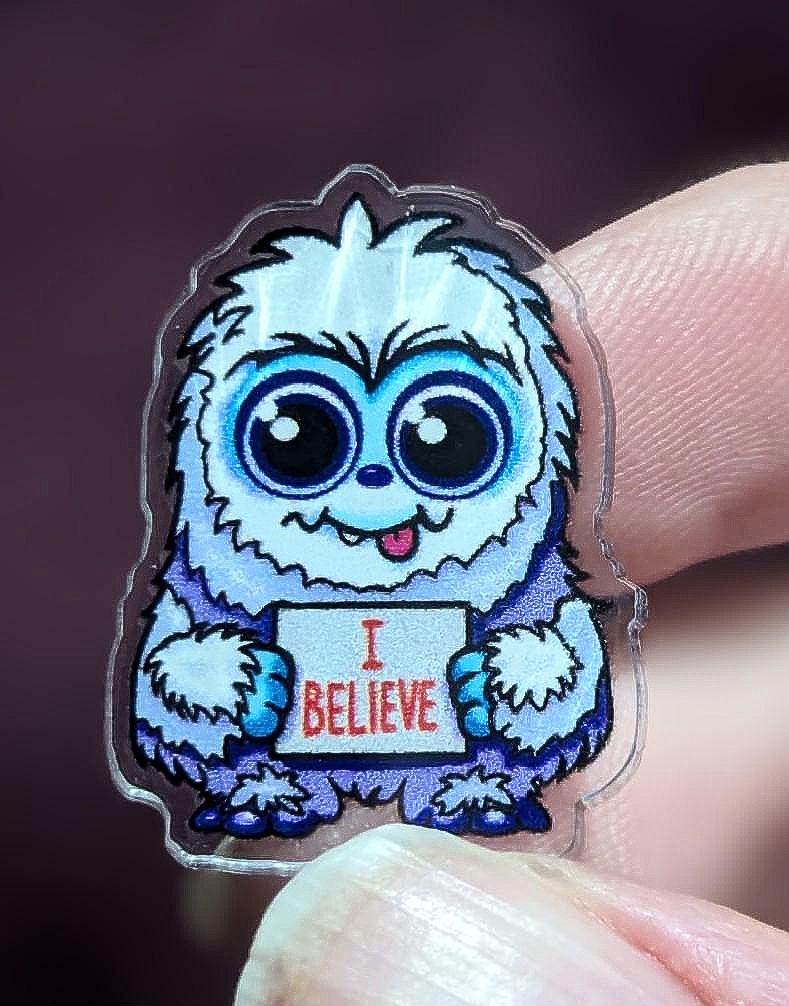 Cute Cryptids I Believe Acrylic Pins, Loch Ness Monster, Mothman, Yeti, Gray alien, Lapel / Brooch / Badge Pin Set / Accessories