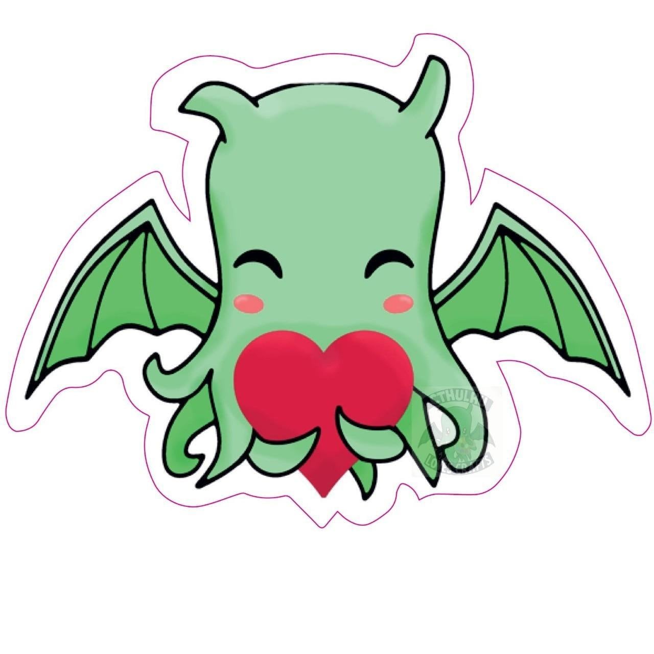 Cute Cthulhu Stickers in various designs, holding critical fail & success rainbow d20, destroying a ship, being a DM and holding a loveheart