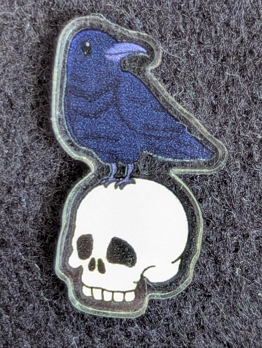 Raven and skull, acrylic or wooden pins, Cute little raven or crow wooden pin or raven acrylic lapel pin