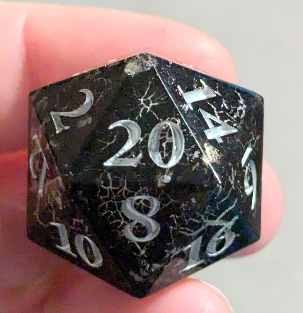 Night Tempest (Crackle effect) - Black and Silver 7 pcs Polyhedral Resin Dice Set, D&D DND Handmade Dice, Rpg Sharp edge.