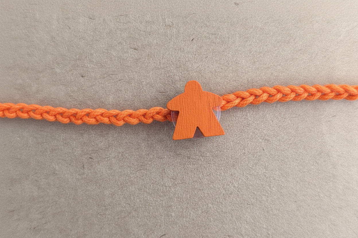 Meeple board game piece wooden charm bracelet, friendship bracelet, waxed cord, rainbow charm, gamer accessory (Copy)
