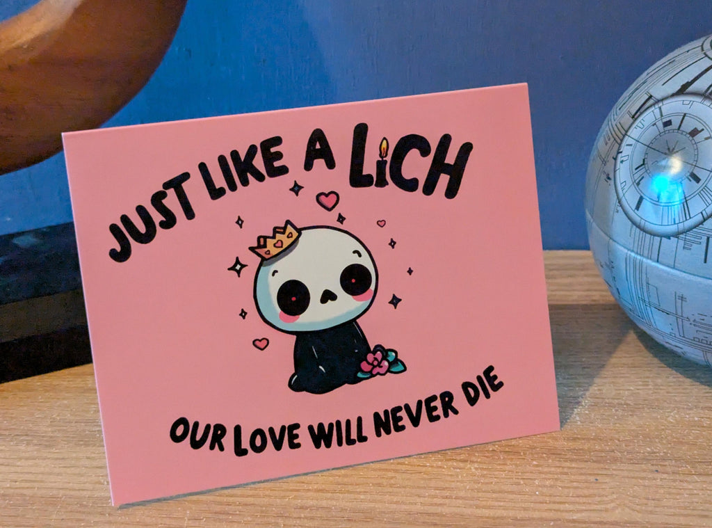 Dungeons and Dragons Monster - Cute Lich Valentine's, Birthday, Greetings Cards, Nerdy, D&D, Dark Humor, Funny Puns, TTRPG folding card.