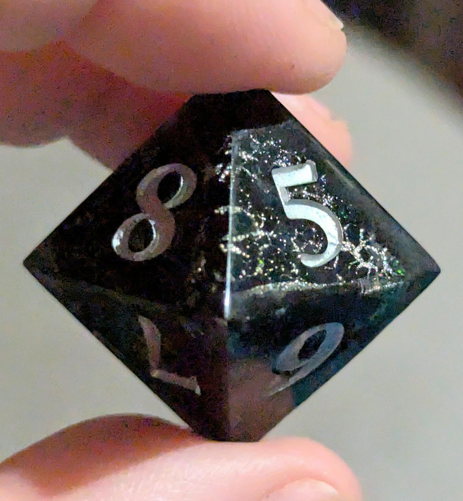 Night Tempest (Crackle effect) - Black and Silver 7 pcs Polyhedral Resin Dice Set, D&D DND Handmade Dice, Rpg Sharp edge.