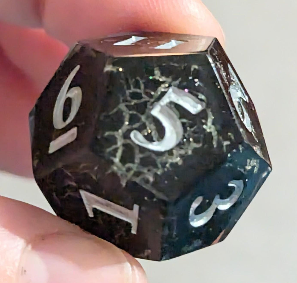 Night Tempest (Crackle effect) - Black and Silver 7 pcs Polyhedral Resin Dice Set, D&D DND Handmade Dice, Rpg Sharp edge.