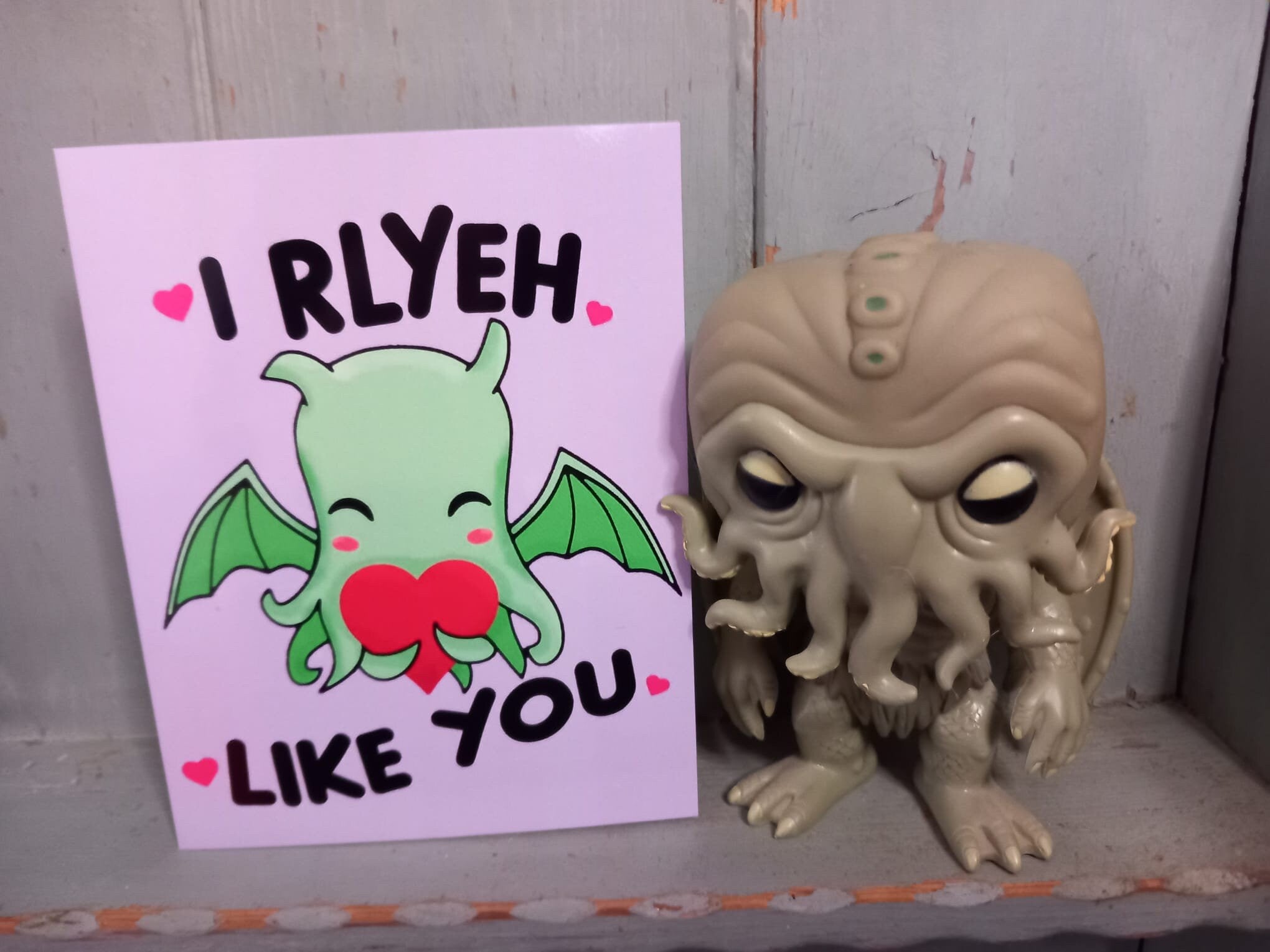 Cthulhu, Shoggoth or Hastur Valentines Day, Birthday, Romantic, Anniversary. I Rlyeh like you greetings card H.P. Lovecraft Mythos Card