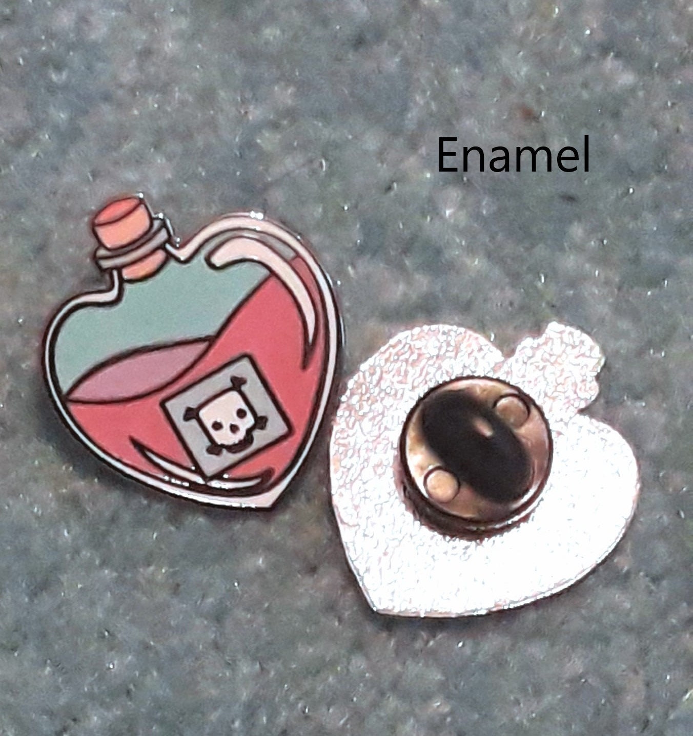 Potion of Poison Stickers, Enamel or Wooden pins. Cute heart-shaped potion bottle, pink liquid and a skull label, D&D lapel / brooch/ badge.