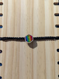 D20 Dice wooden charm bracelet, friendship bracelet, waxed cord, rainbow charm, DnD TTRPG accessory
