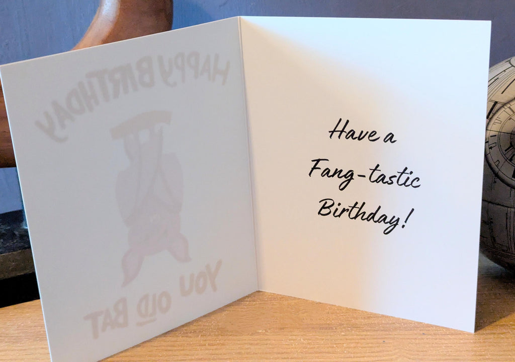 Purple Vampire Bat Birthday, Greetings Cards, Nerdy, Happy Birthday You Old Bat, Dark Humor, funny puns Folding Card.