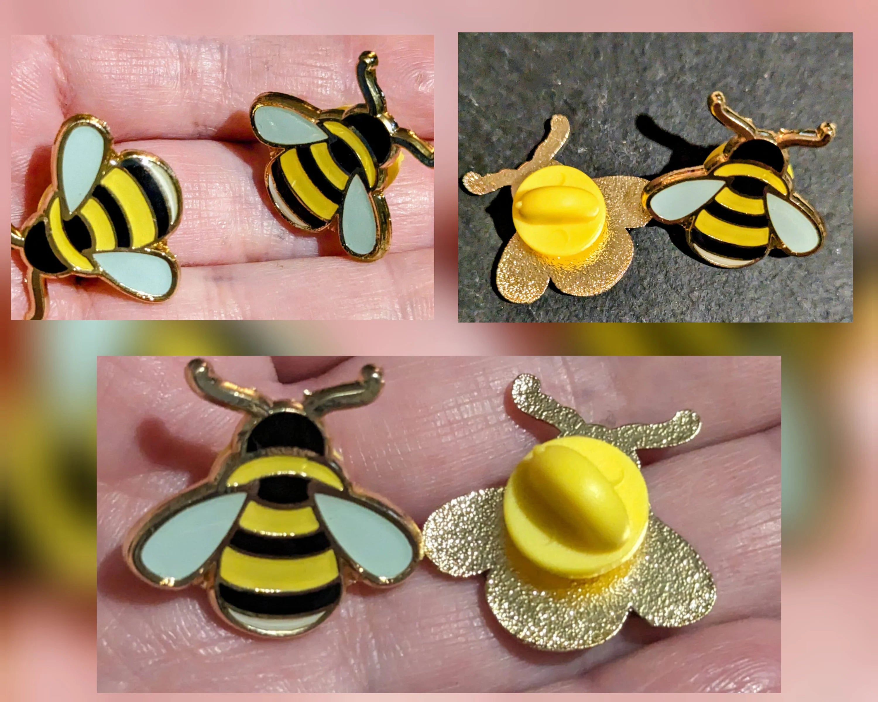 Bee & Flower hidden semi-colon mental health enamel pins, Cute honeybee with flowers lapel, badges, soft enamel with epoxy coating