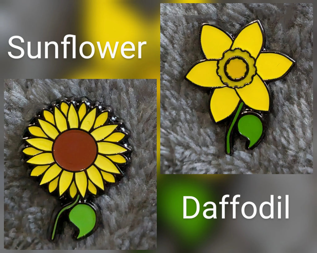 Bee & Flower hidden semi-colon mental health enamel pins, Cute honeybee with flowers lapel, badges, soft enamel with epoxy coating
