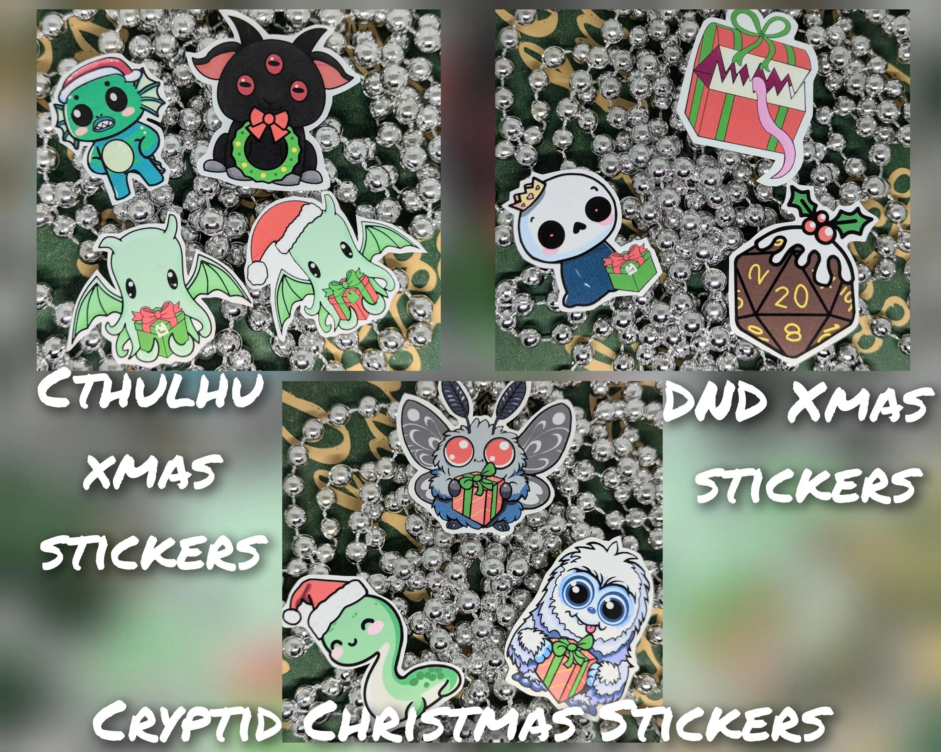 Vinyl Christmas Stickers, Dungeons and Dragons, DND, D&D, RPG, Cthulhu, COC or Cryptid Xmas Festive Sticker Packs.