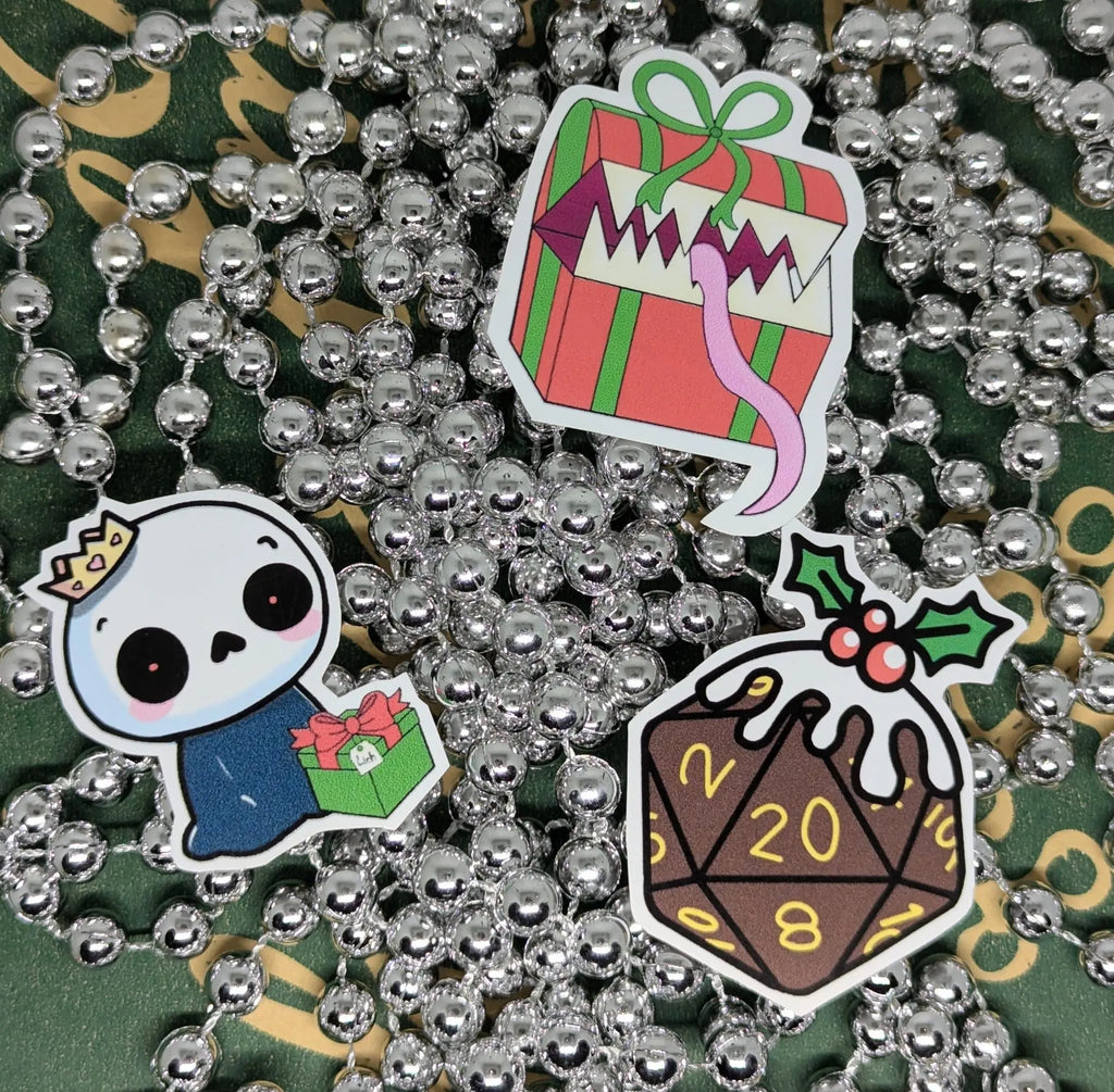 Vinyl Christmas Stickers, Dungeons and Dragons, DND, D&D, RPG, Cthulhu, COC or Cryptid Xmas Festive Sticker Packs.