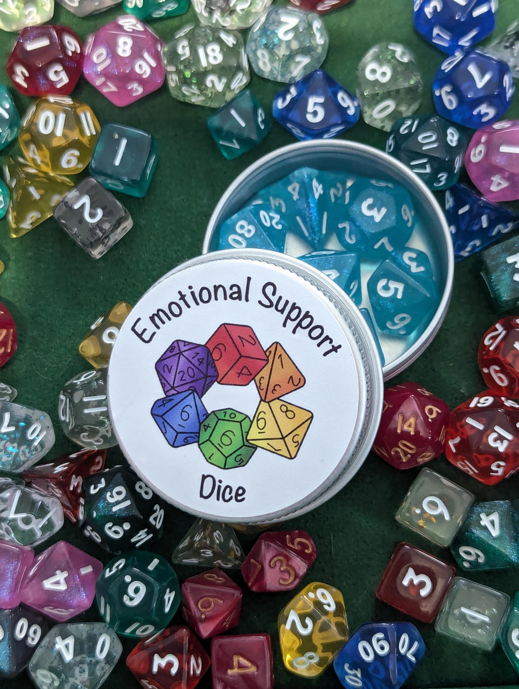 Mini Dice tin and mini 7 pcs polyhedral dice set for Dungeon and Dragons TTRPG Role Playing Games, Emotional Support Dice, Pocket Dice