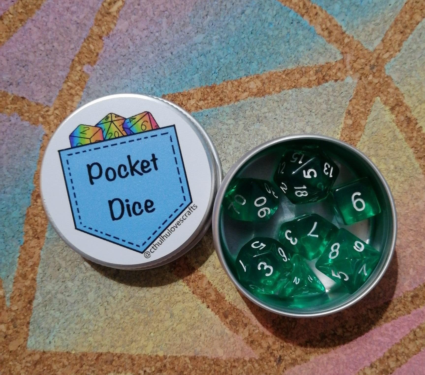 Mini Dice tin and mini 7 pcs polyhedral dice set for Dungeon and Dragons TTRPG Role Playing Games, Emotional Support Dice, Pocket Dice