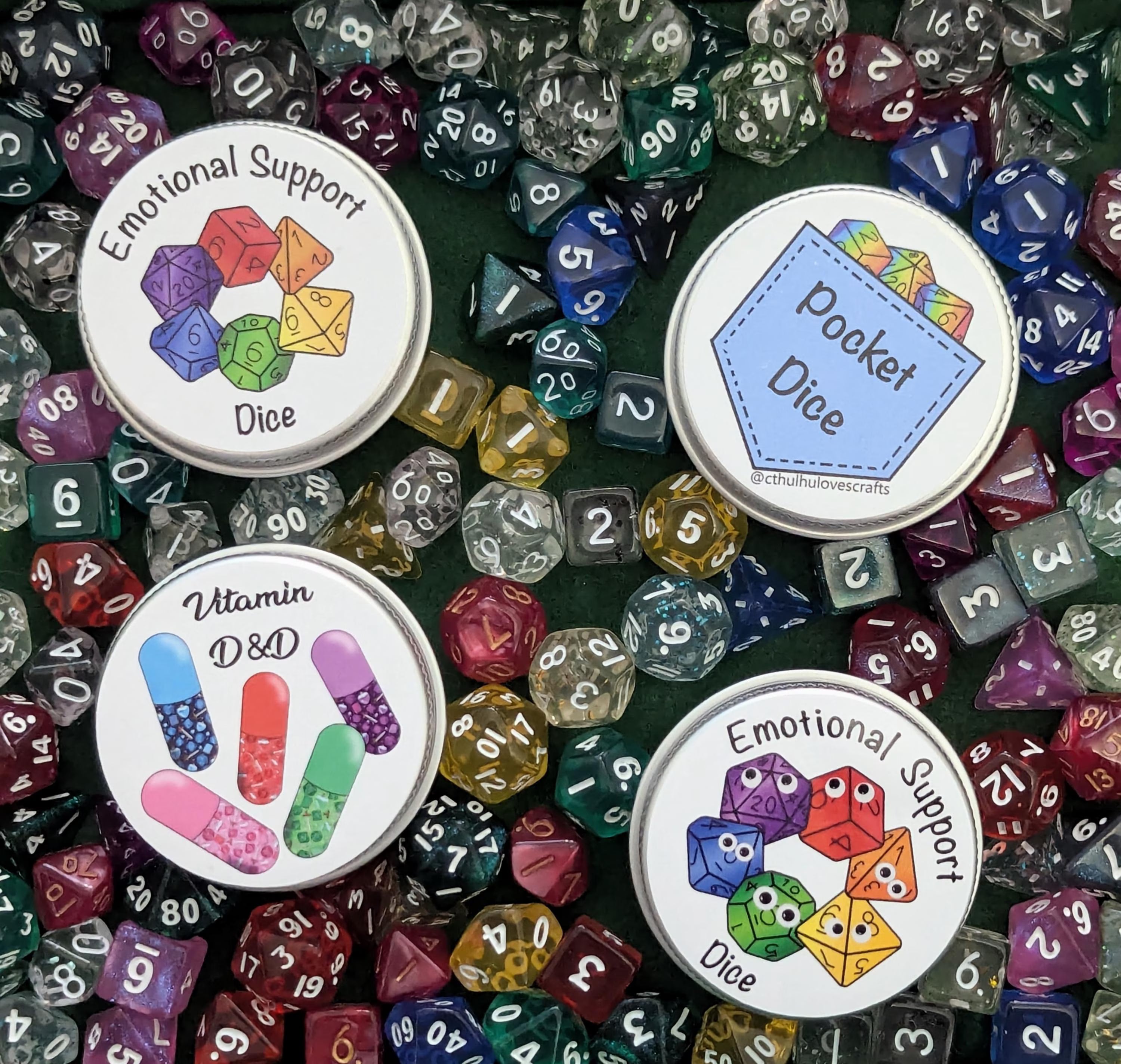 Mini Dice tin and mini 7 pcs polyhedral dice set for Dungeon and Dragons TTRPG Role Playing Games, Emotional Support Dice, Pocket Dice