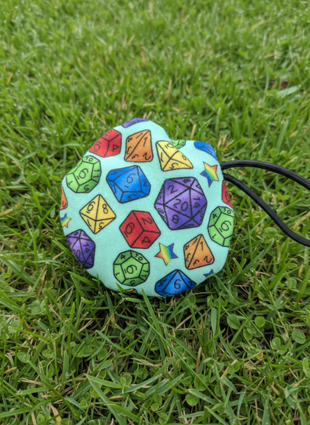 Fleece Dice Bags - Adventuring Items , Dice, Meeple & Board Game Items - Repeat Pattern fabric DND, D&D, TTRPG Accessories.
