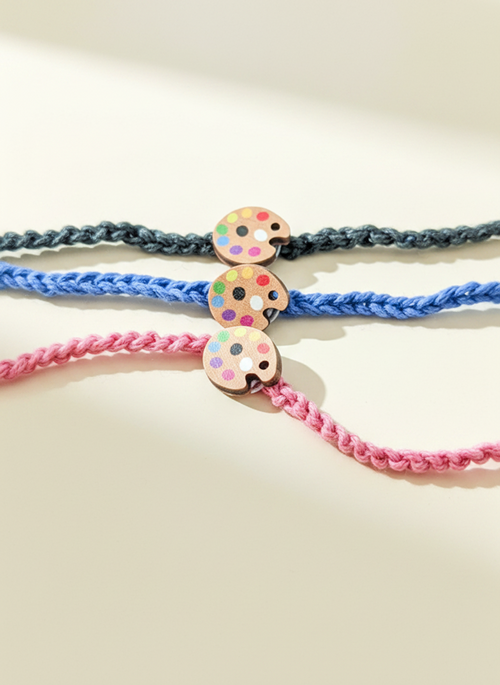 Artist Palette wooden charm bracelet, handmade friendship bracelet, waxed cord, Accessories