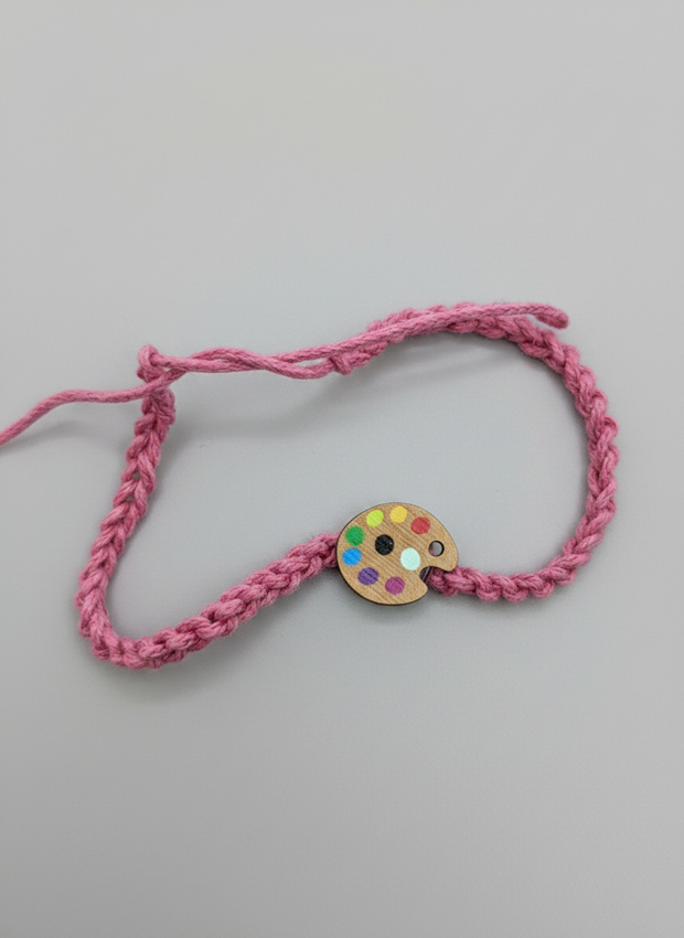 Artist Palette wooden charm bracelet, handmade friendship bracelet, waxed cord, Accessories