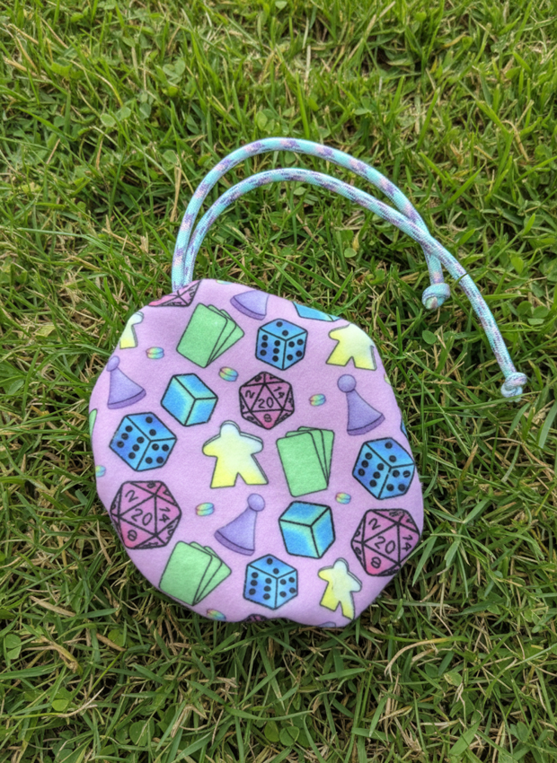 Fleece Dice Bags - Adventuring Items , Dice, Meeple & Board Game Items - Repeat Pattern fabric DND, D&D, TTRPG Accessories.
