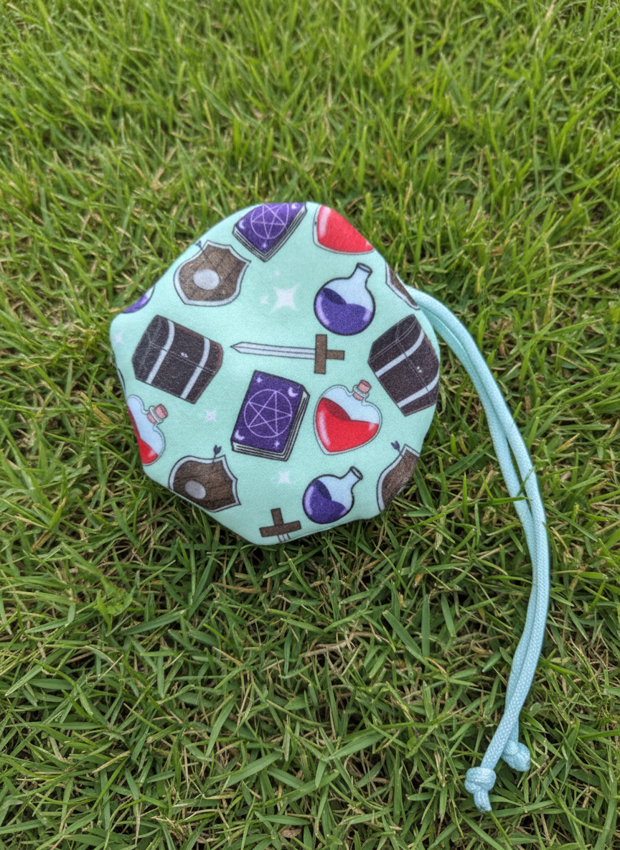 Fleece Dice Bags - Adventuring Items , Dice, Meeple & Board Game Items - Repeat Pattern fabric DND, D&D, TTRPG Accessories.