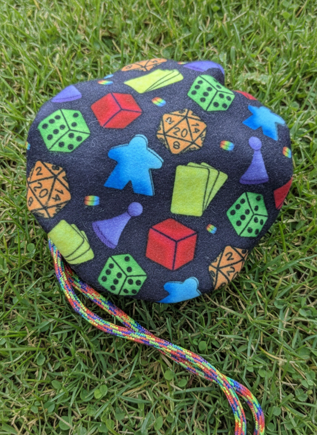 Fleece Dice Bags - Adventuring Items , Dice, Meeple & Board Game Items - Repeat Pattern fabric DND, D&D, TTRPG Accessories.