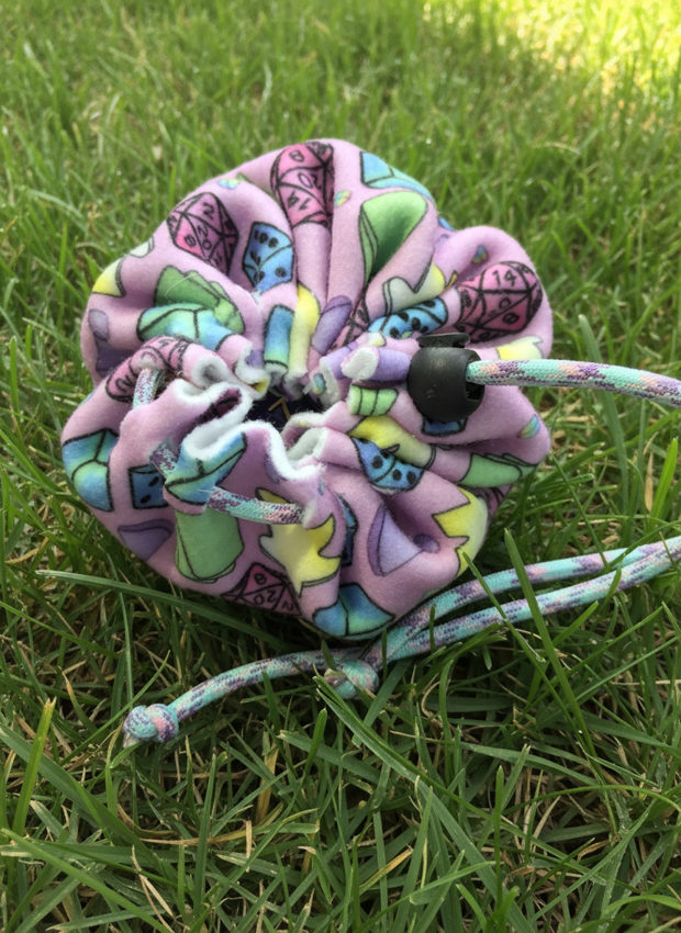 Fleece Dice Bags - Adventuring Items , Dice, Meeple & Board Game Items - Repeat Pattern fabric DND, D&D, TTRPG Accessories.